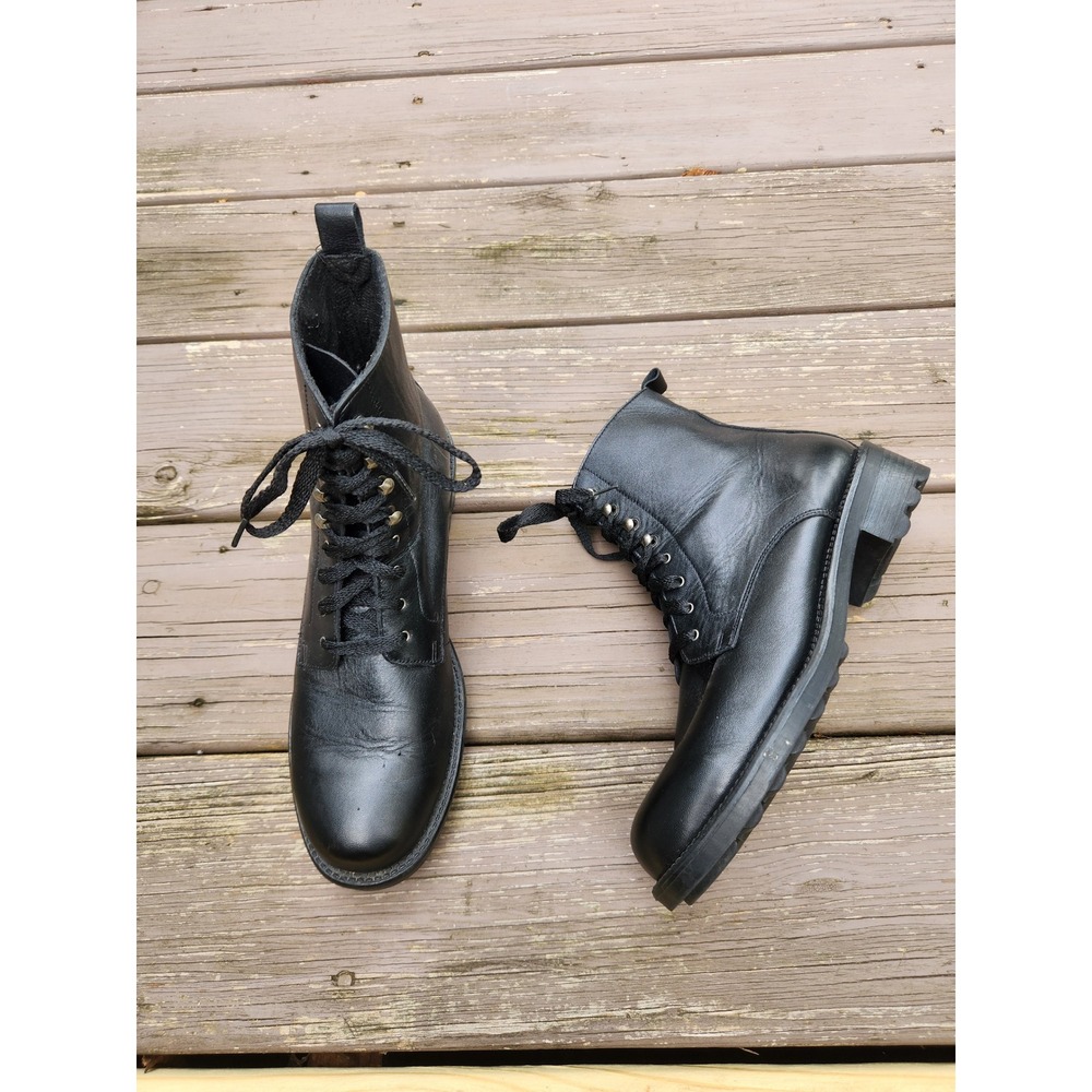 Vintage 90s Arizona Jean Company Combat Boots Black Leather Lace Up Grunge 8.5M